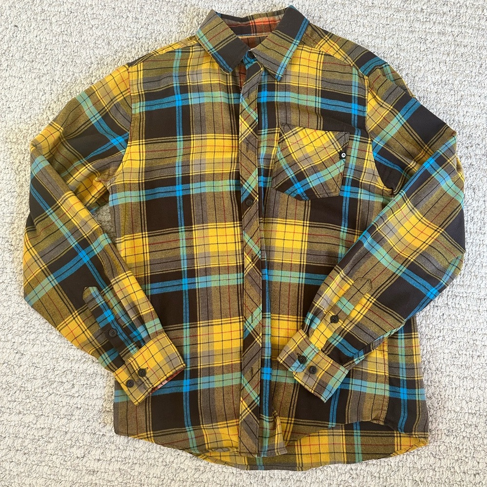 Marmot Men's Yellow and Blue Plaid Flannel Shirt
